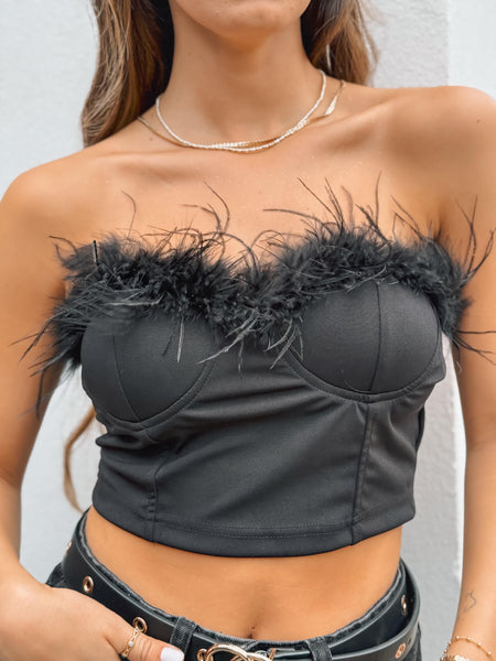 CORSET PLUMAS NEGRO