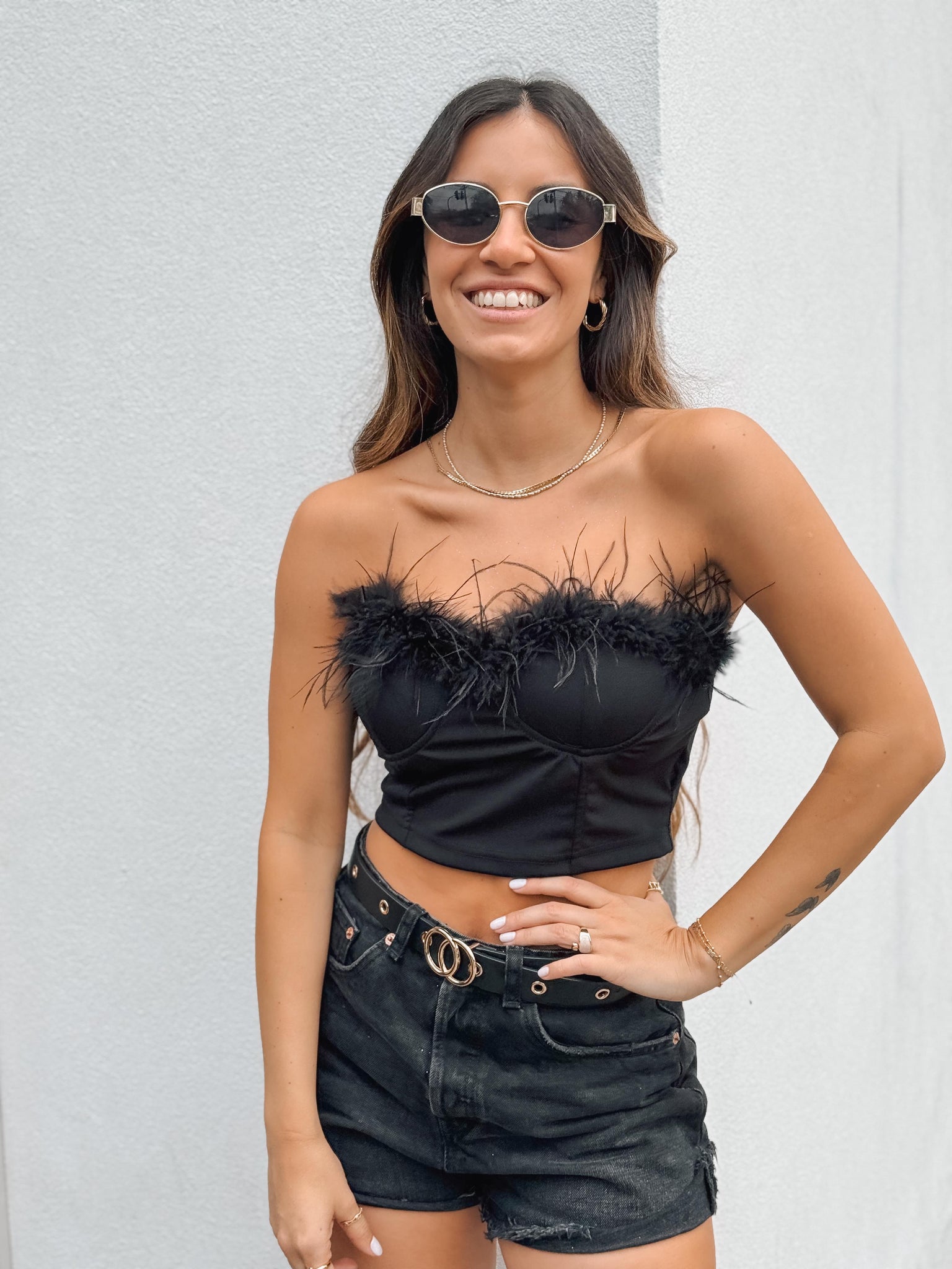CORSET PLUMAS NEGRO
