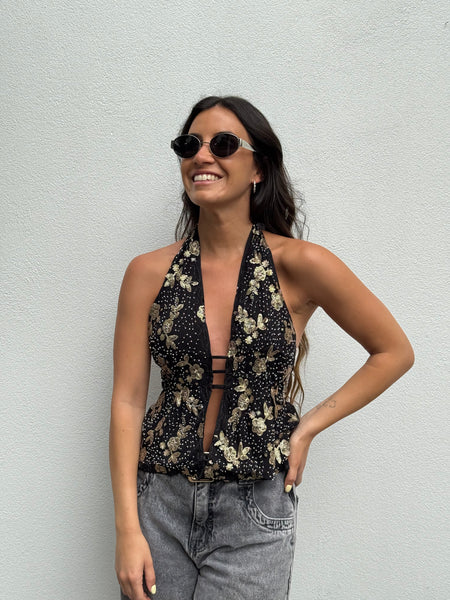 TOP LENTEJUELAS NEGRO